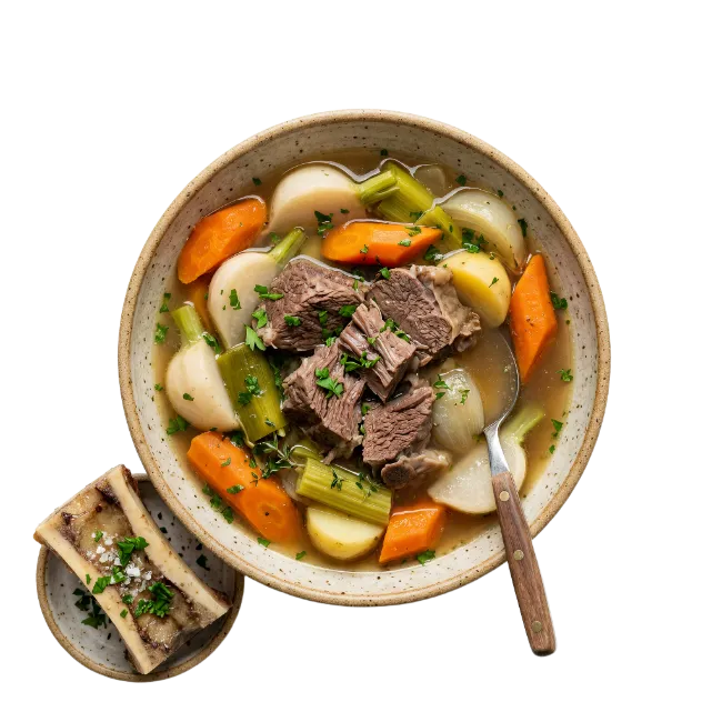 Beef Stew with Vegetables and Bone Marrow