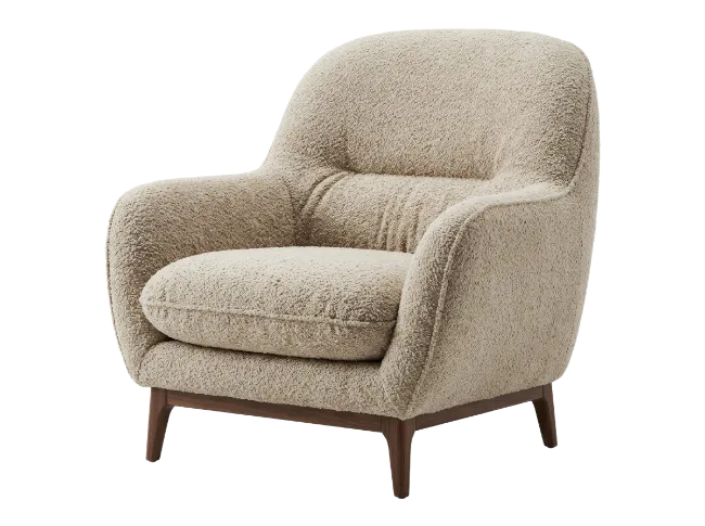 Beige Boucle Armchair with Wooden Legs