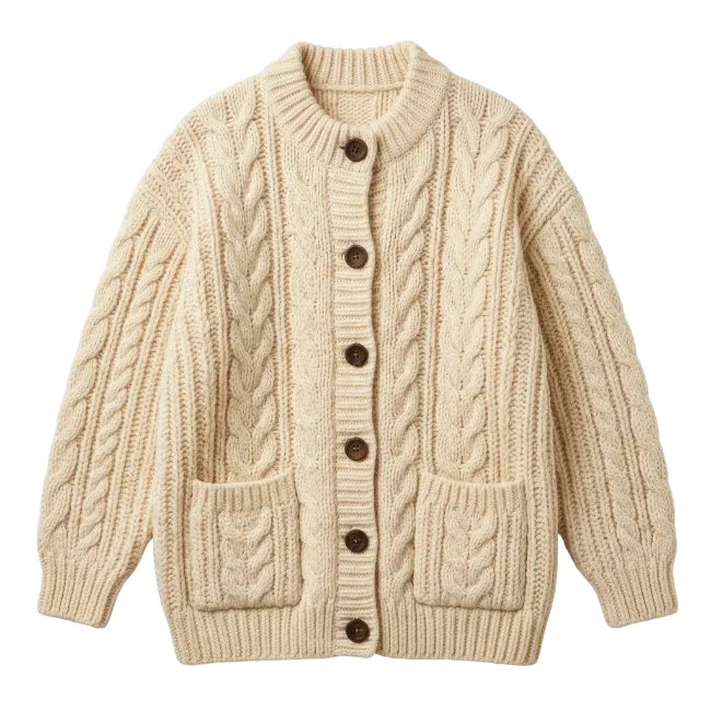 Beige Cable Knit Cardigan Sweater