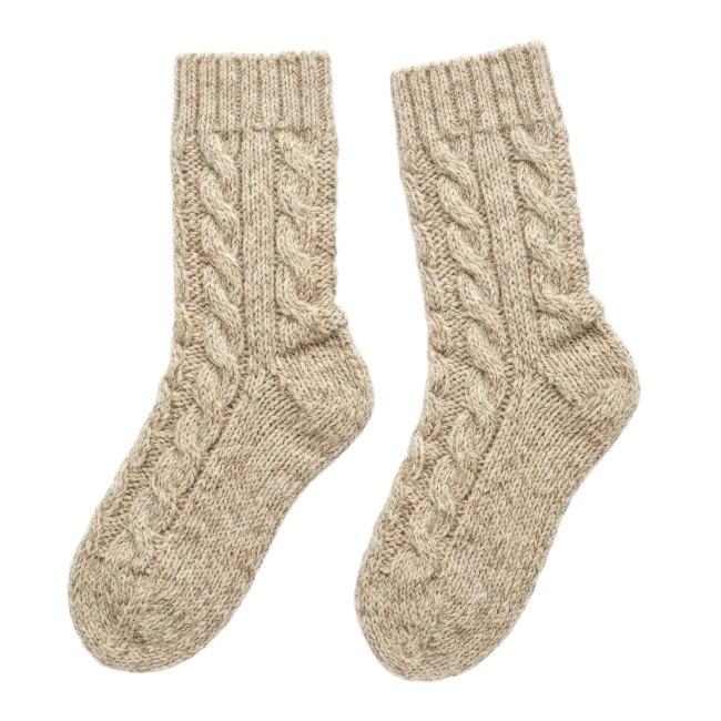 Beige Cable Knit Wool Socks