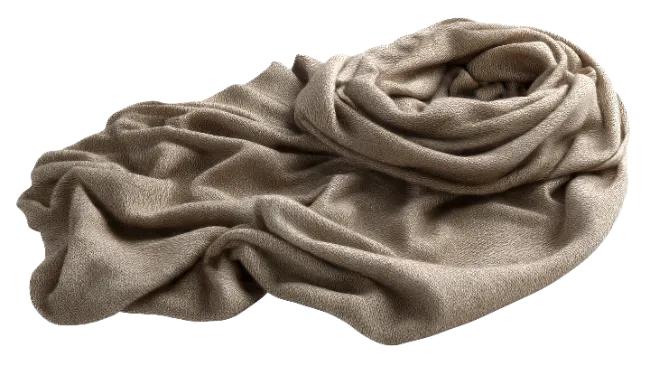 Beige Cashmere Scarf Coiled on White Background