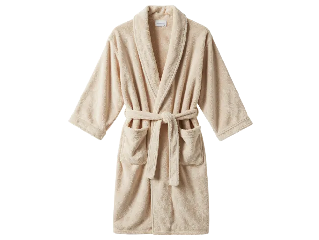 Beige Cotton Bathrobe with Tie Belt