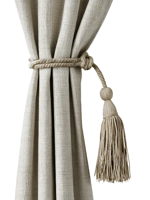 Beige Curtain Tied With Rope And Tassel