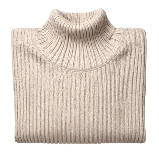 Beige Folded Turtleneck Sweater