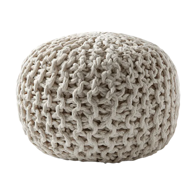Beige Knitted Pouf Ottoman Footrest
