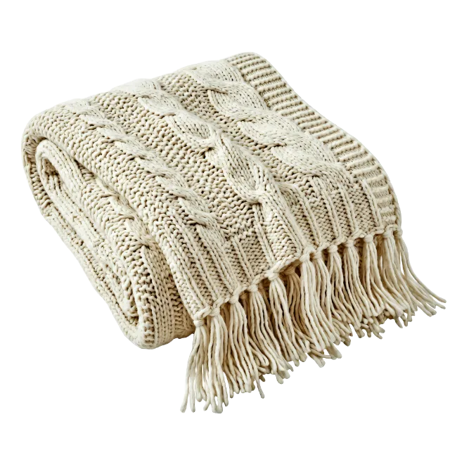Beige Knitted Throw Blanket