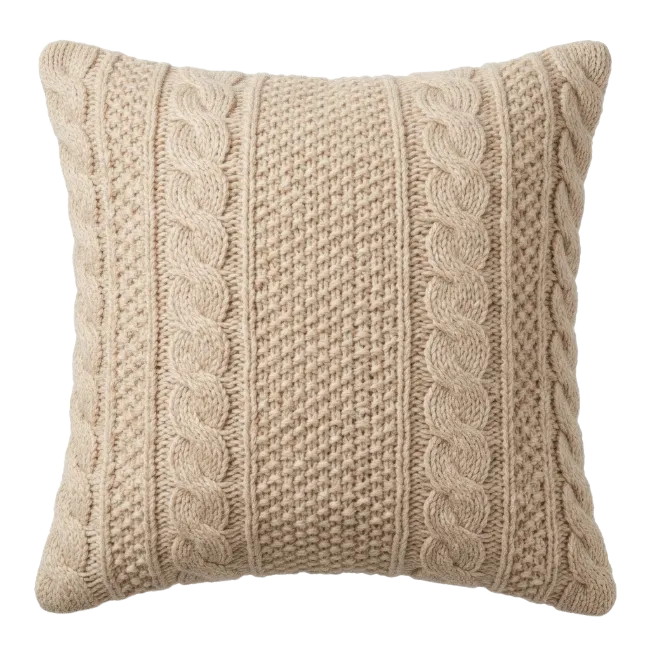 Beige Knitted Throw Pillow