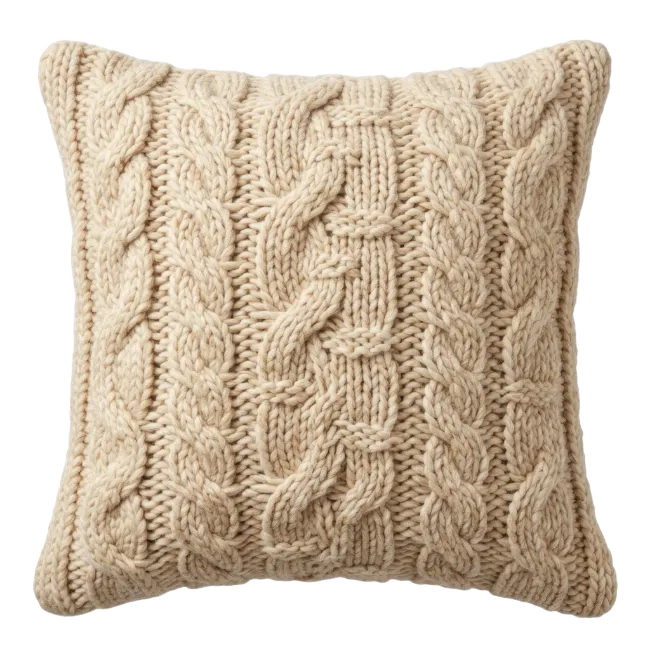 Beige Knitted Throw Pillow
