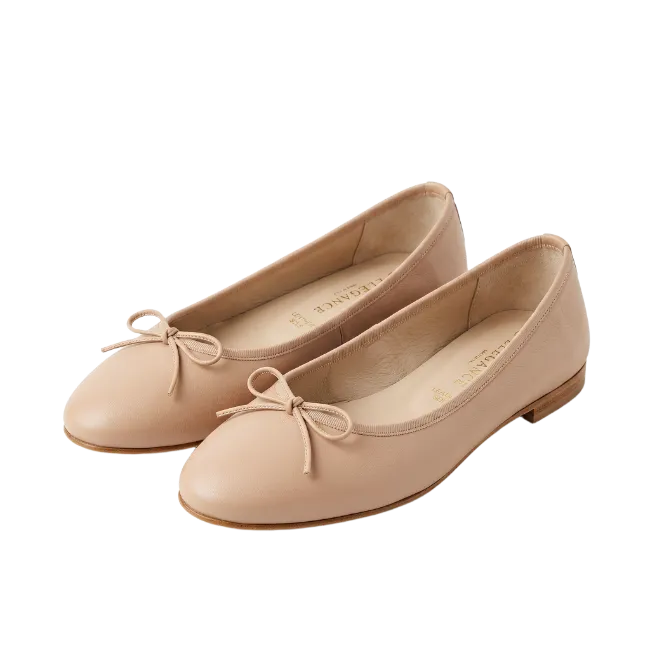 Beige Leather Ballet Flats Shoes