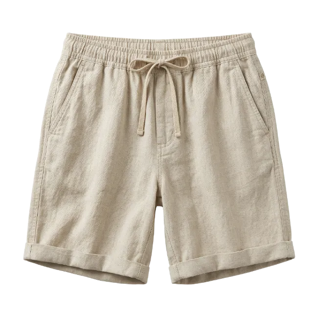 Beige Linen Drawstring Shorts