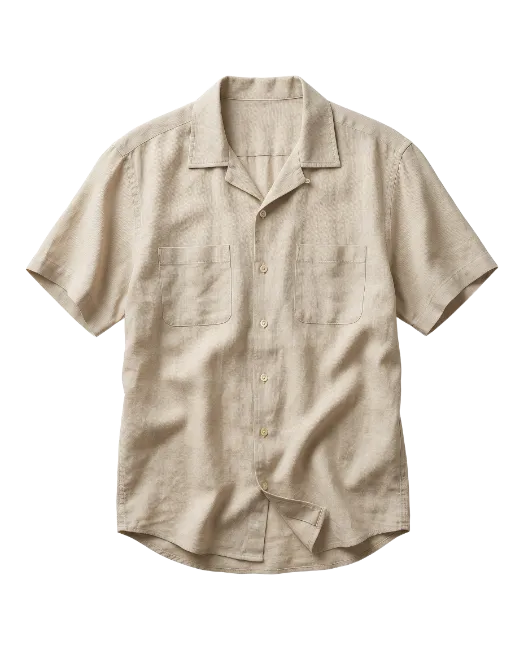 Beige Linen Short Sleeve Shirt