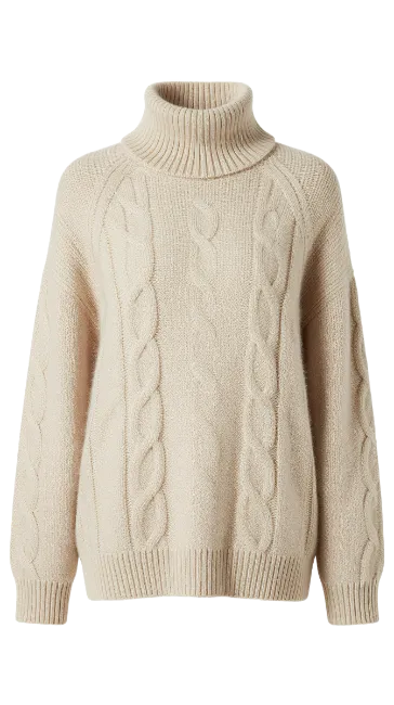 Beige Turtleneck Knit Sweater