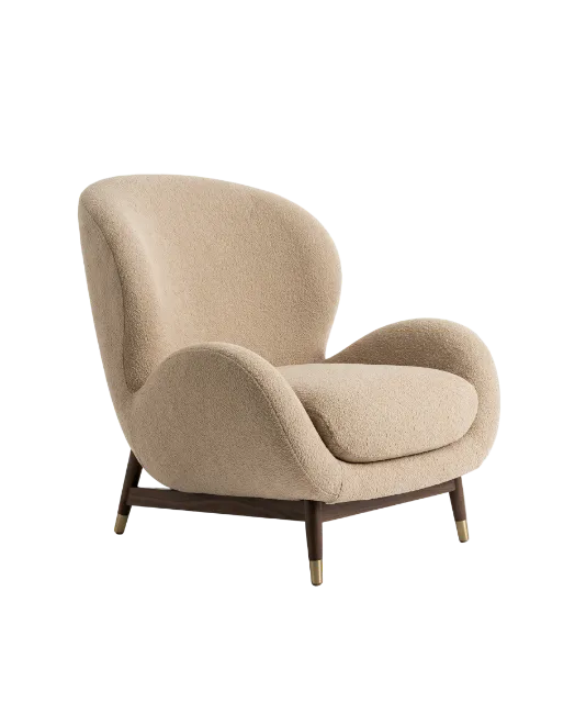 Beige Upholstered Armchair with Wooden Legs