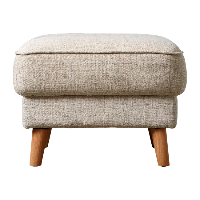 Beige Upholstered Footstool with Wooden Legs