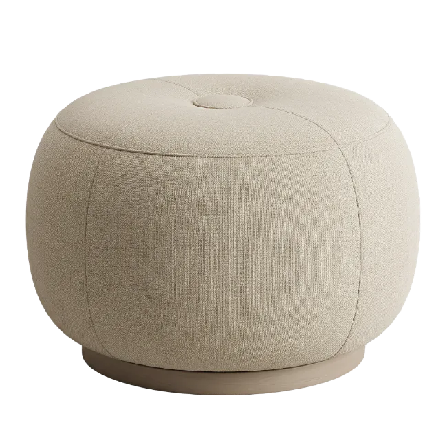 Beige Upholstered Round Ottoman Stool