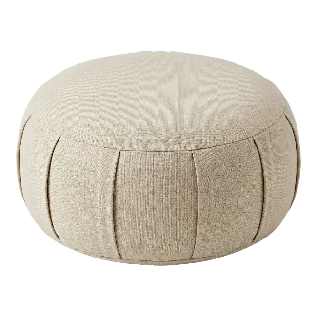 Beige Upholstered Round Ottoman Stool