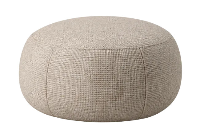 Beige Upholstered Round Ottoman Stool