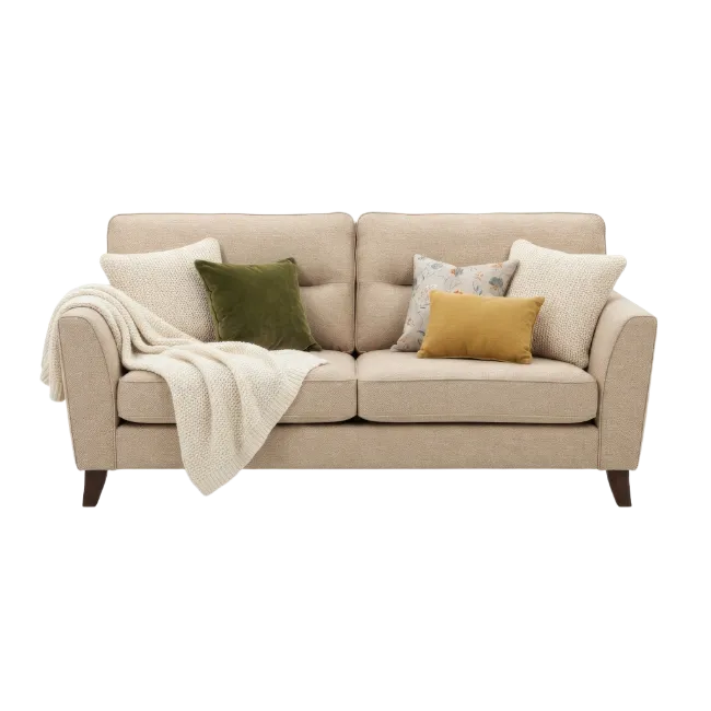 Beige Upholstered Sofa with Decorative Pillows