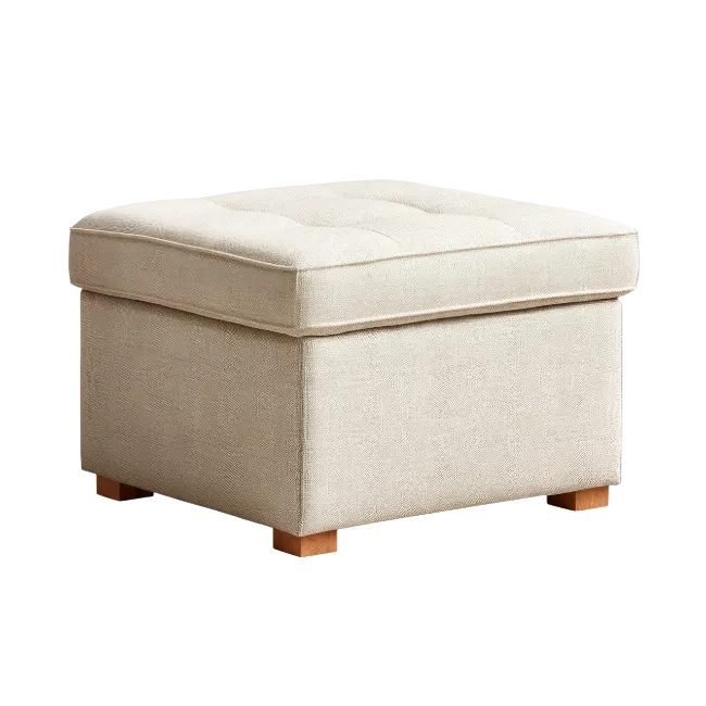Beige Upholstered Storage Ottoman