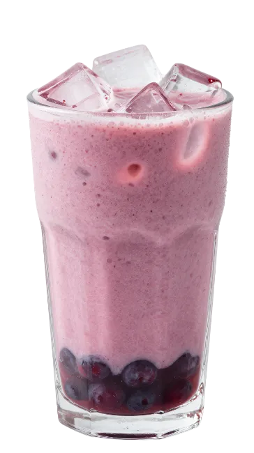Berry Bubble Tea with Ice Cubes in Glass
