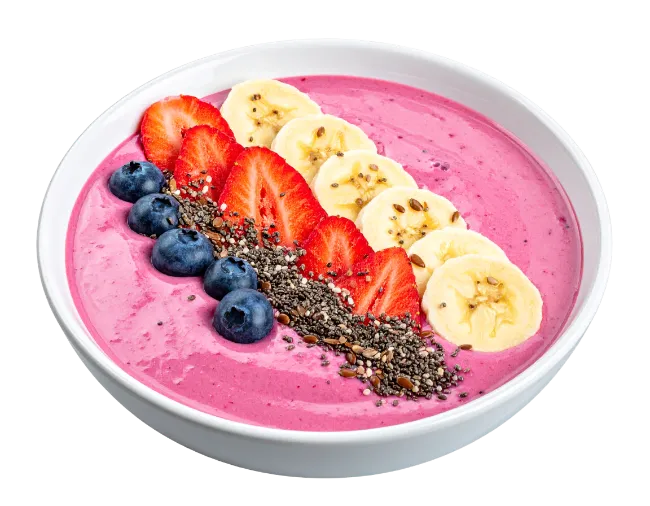 Berry smoothie bowl with banana and chia seeds