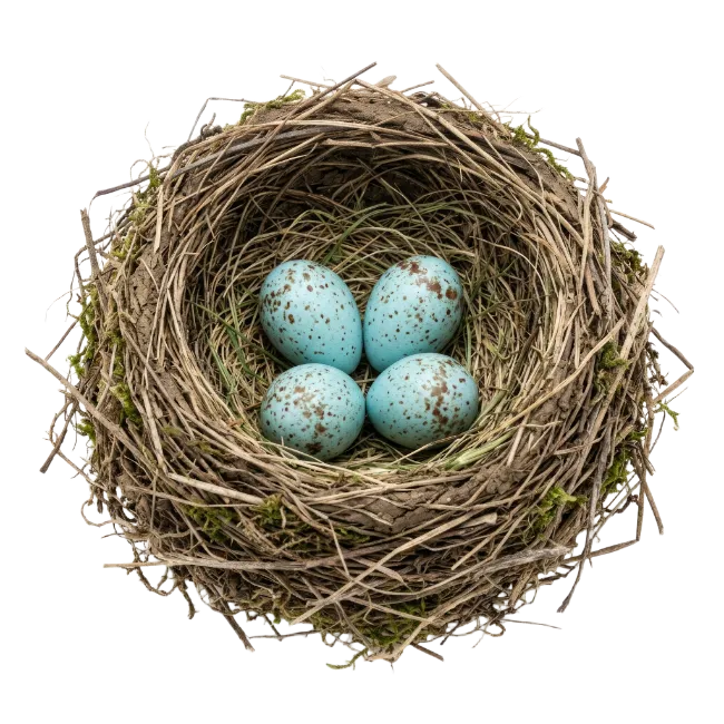 Bird Nest with Blue Speckled Eggs