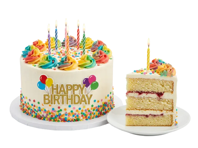 Birthday Cake With Candles And Slice