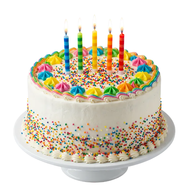 Birthday Cake with Colorful Candles and Sprinkles