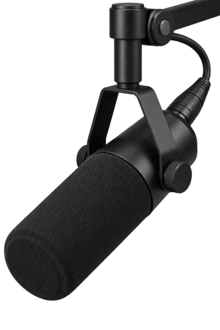 Black Broadcast Microphone on Adjustable Arm