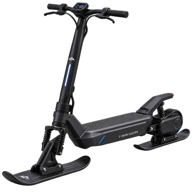 Black electric snow scooter with dual skis