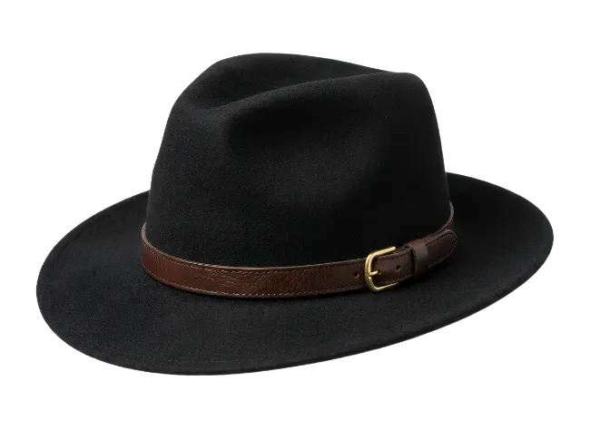 Black Fedora Hat with Leather Strap