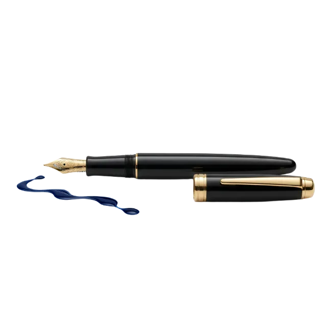 Black Fountain Pen with Gold Trim