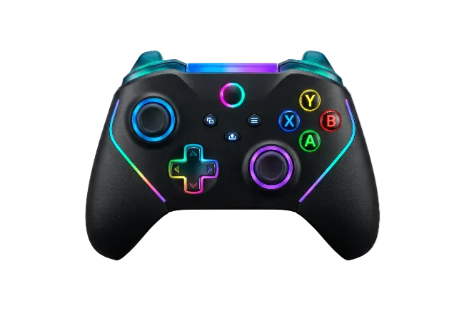Black Gaming Controller with Vibrant RGB Lighting