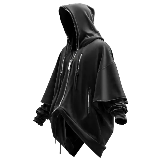 Black Hooded Poncho Sweatshirt