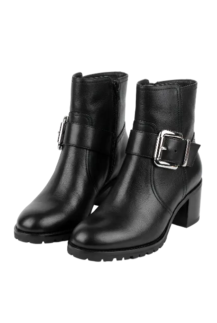 Black Leather Ankle Boots with Buckles