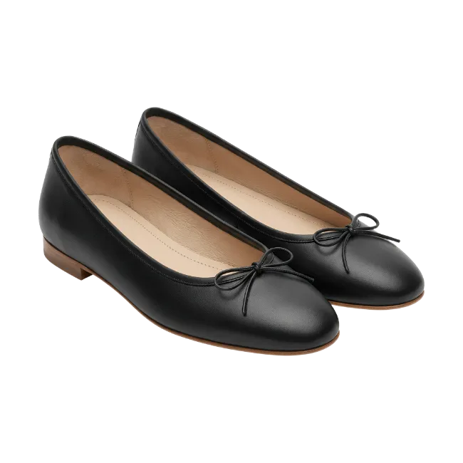 Black Leather Ballet Flats Shoes