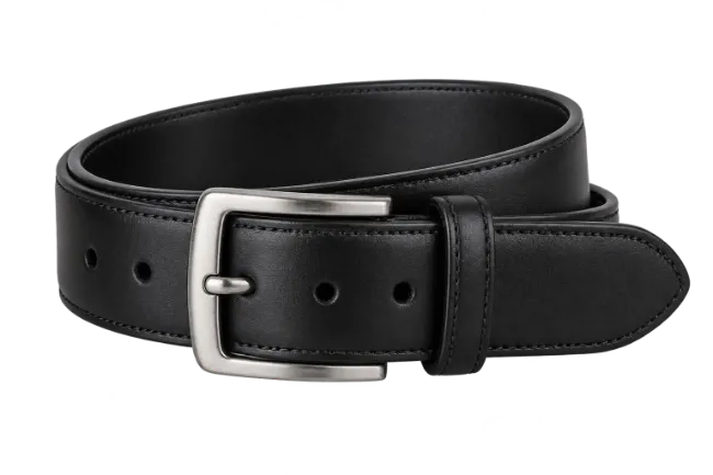 Black Leather Belt with Silver Buckle