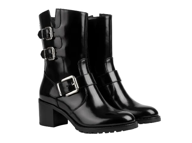 Black Leather Buckled Boots