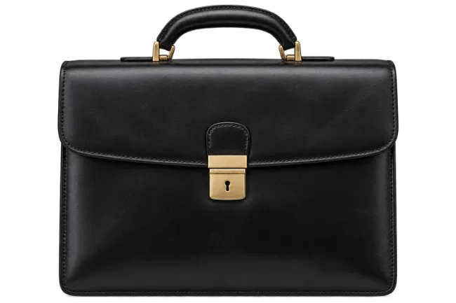 Black Leather Business Briefcase with Gold Lock