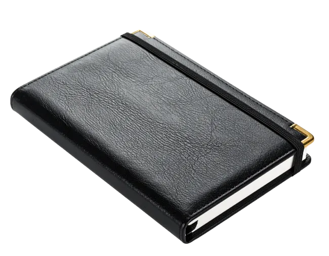 Black leather diary notebook