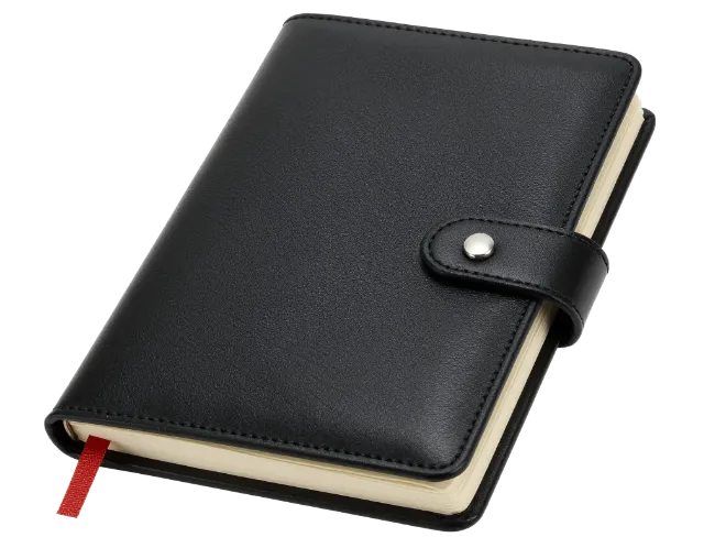 Black leather diary notebook with magnetic clasp