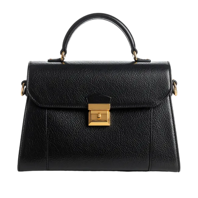 Black Leather Handbag with Gold Clasp