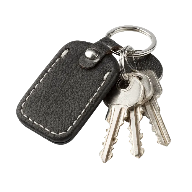 Black Leather Keychain with Metal Keys