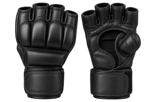 Black Leather MMA Gloves