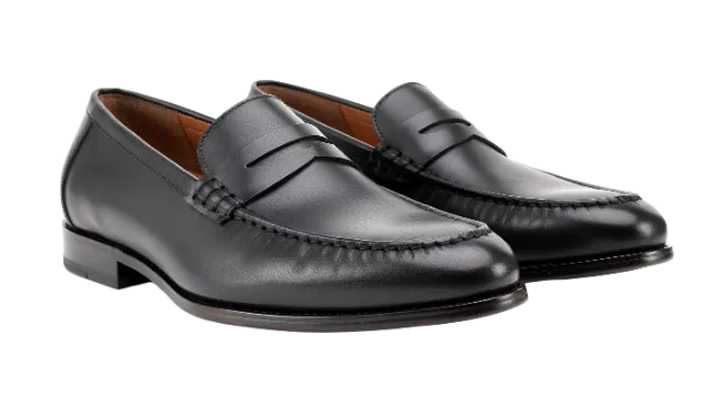 Black Leather Penny Loafers