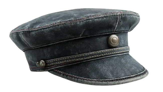 Black leather vintage military cap
