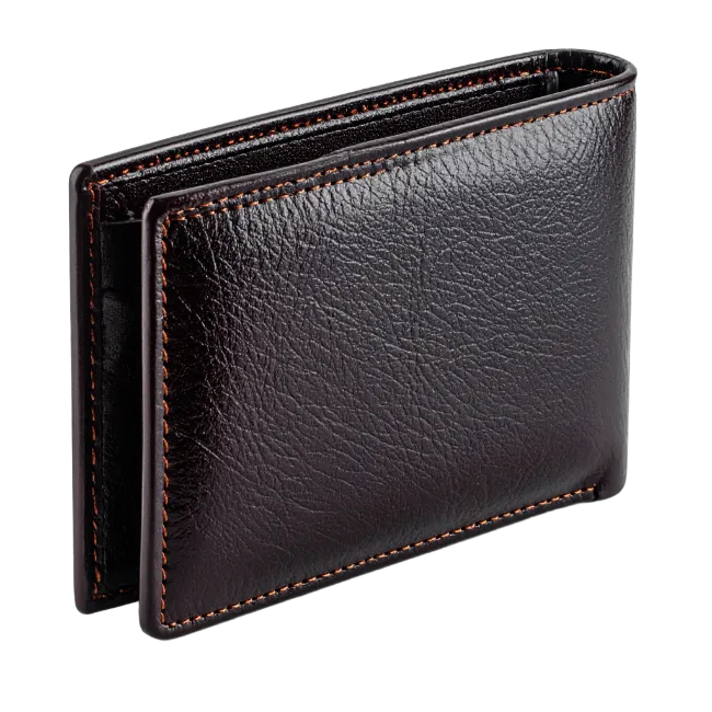 Black Leather Wallet with Brown Stitching