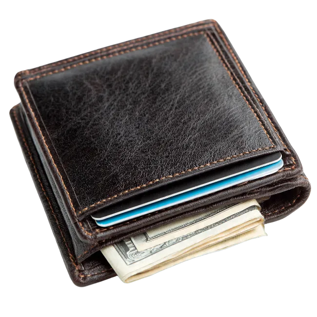Black Leather Wallet with Money and Cards