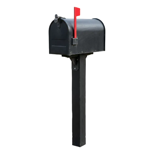 Black Mailbox on Wooden Post