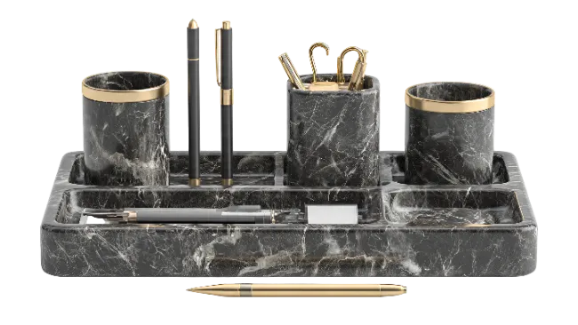 Black Marble Desk Organizer Set